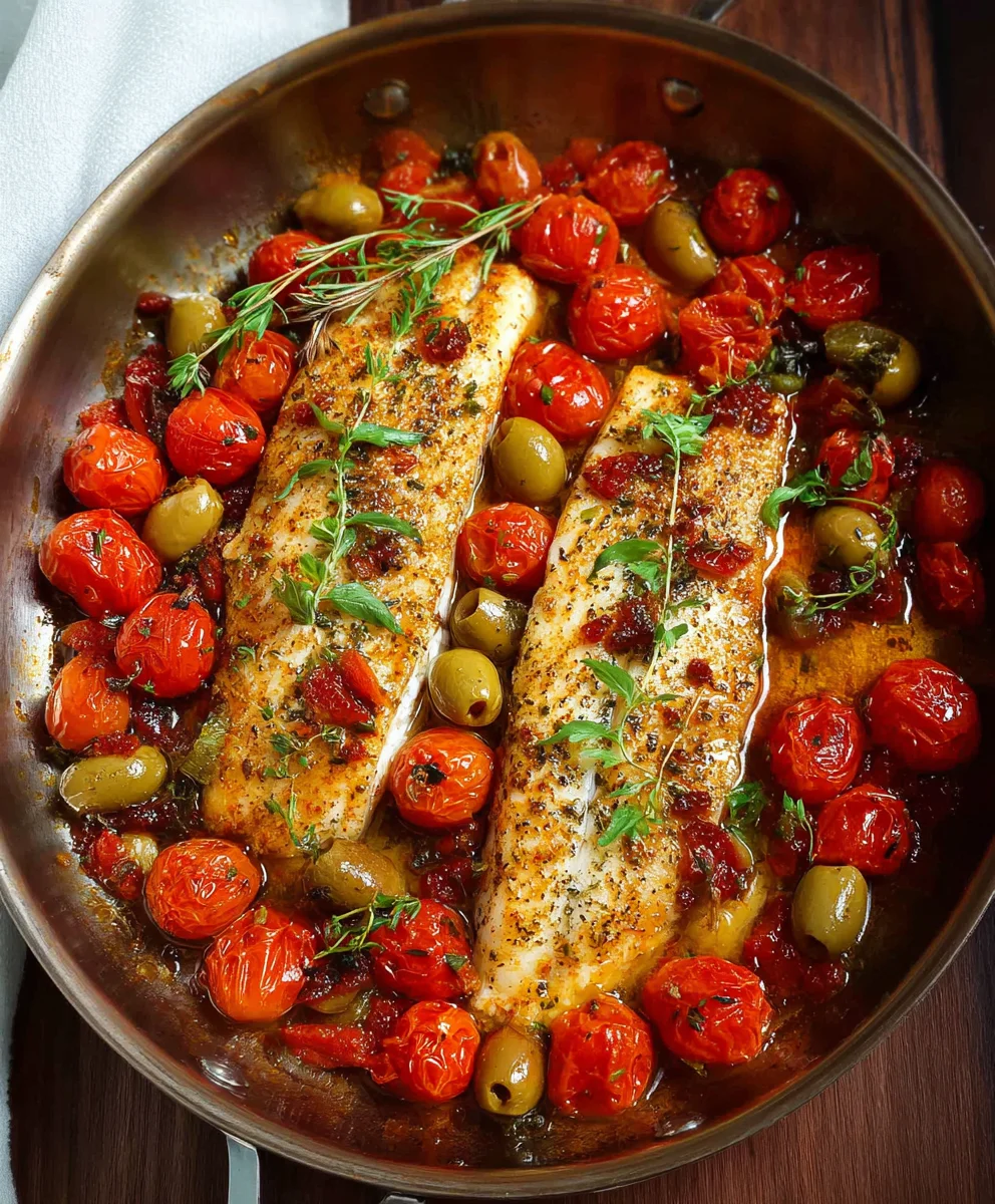 Easy Baked Fish Cherry Tomatoes Olives Recipe