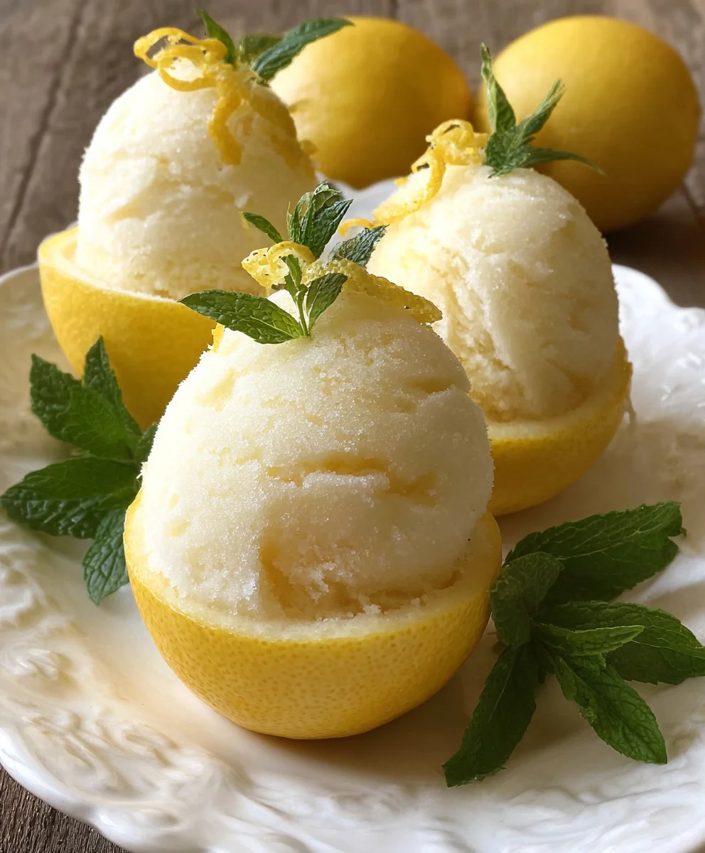Lemon Sorbet-Frozen Lemon Shell-Refreshing Dessert