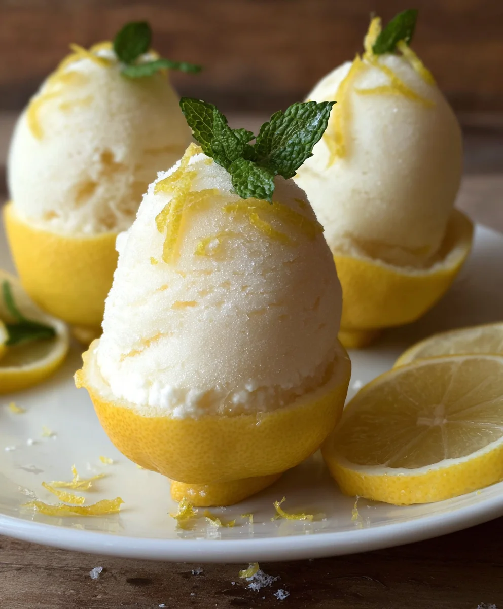Lemon Sorbet-Frozen Lemon Shell-Refreshing Dessert