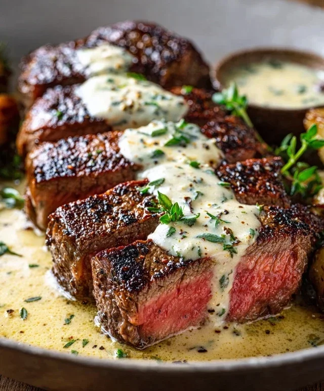Garlic Butter Steak With Parmesan Cream Sauce