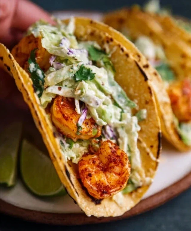 Cilantro Lime Shrimp Tacos with Creamy Slaw