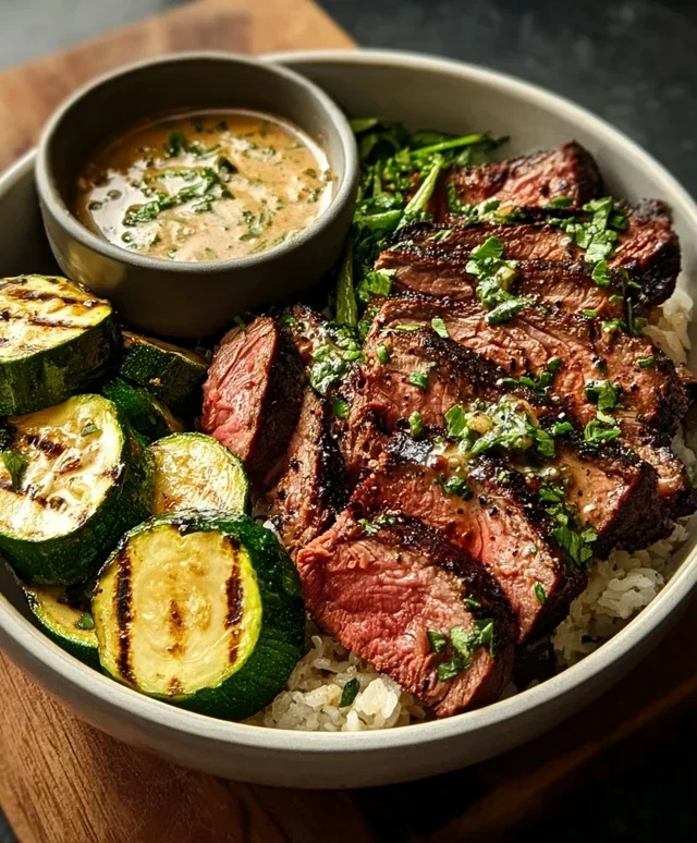Grilled Steak Bowl with Sauce & Grilled Zucchini Bliss