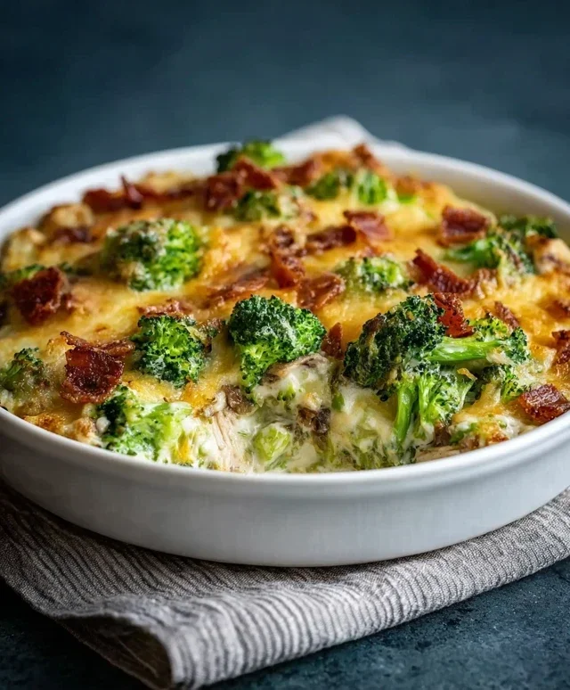 Creamy Low Carb Chicken Casserole with Broccoli and Beef Beef Bacon