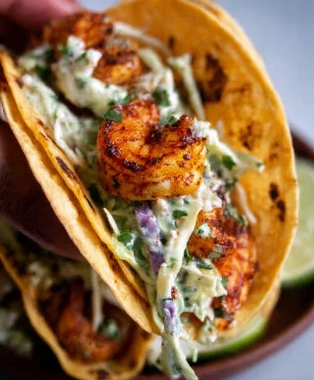 Cilantro Lime Shrimp Tacos with Creamy Slaw
