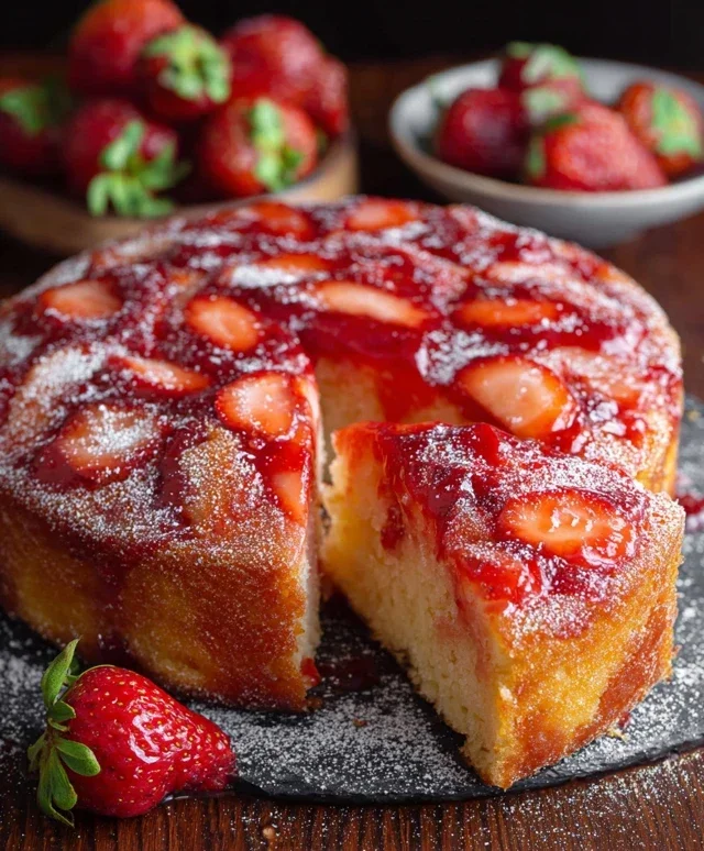 Easy Strawberry Cake with Strawberry Sauce