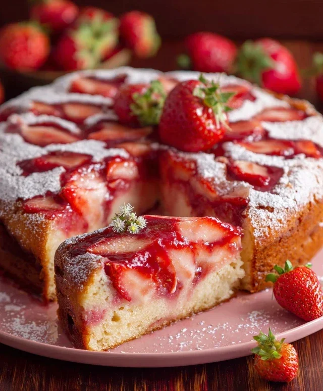 Easy Strawberry Cake with Strawberry Sauce