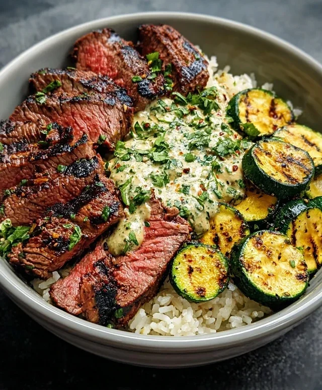 Grilled Steak Bowl with Sauce & Grilled Zucchini Bliss