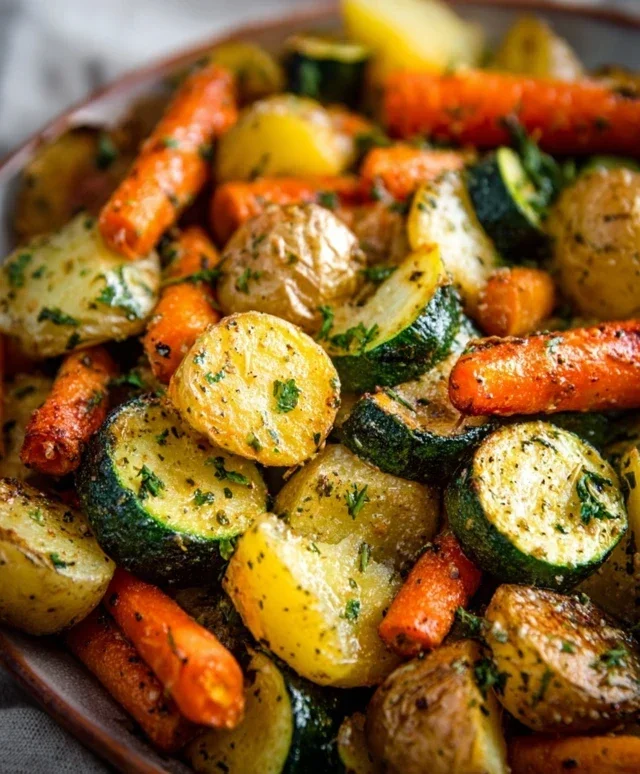 Garlic Herb Roasted Potatoes Carrots and Zucchini