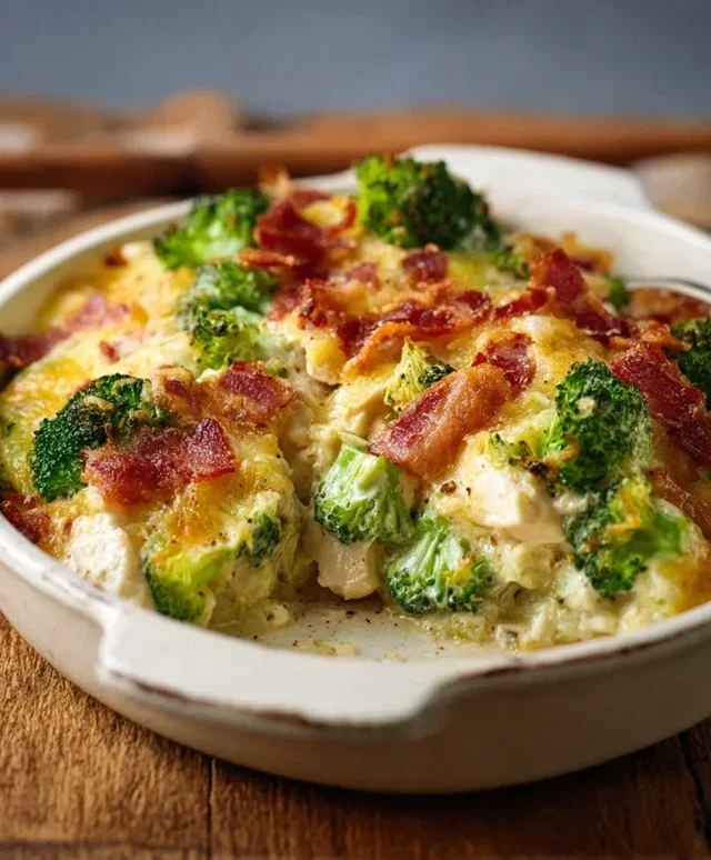 Creamy Low Carb Chicken Casserole with Broccoli and Beef Beef Bacon