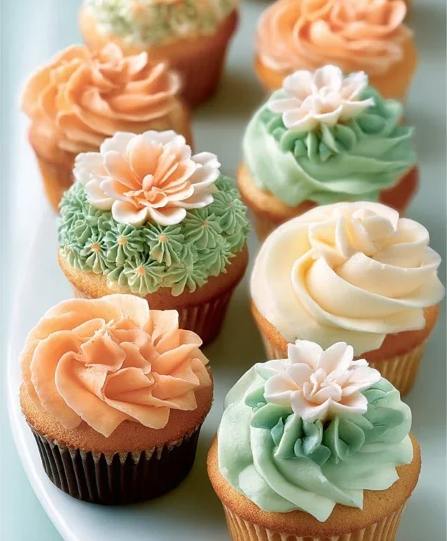 Sweet Treat Cupcake Ideas For Any Celebration : Peach and Soft Green Cupcakes