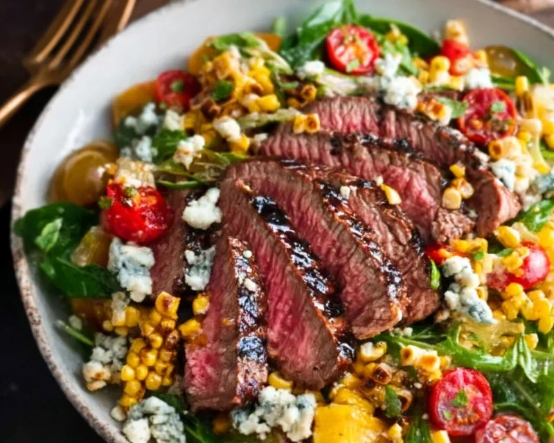 Balsamic Steak Gorgonzola Salad with Grilled Corn