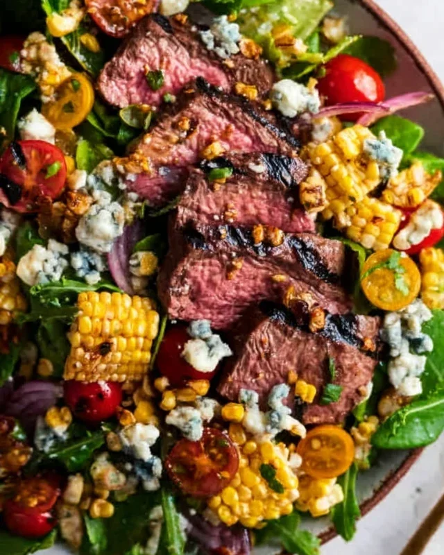 Balsamic Steak Gorgonzola Salad with Grilled Corn