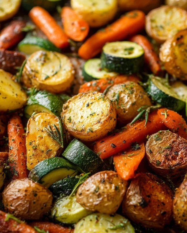 Garlic Herb Roasted Potatoes Carrots and Zucchini