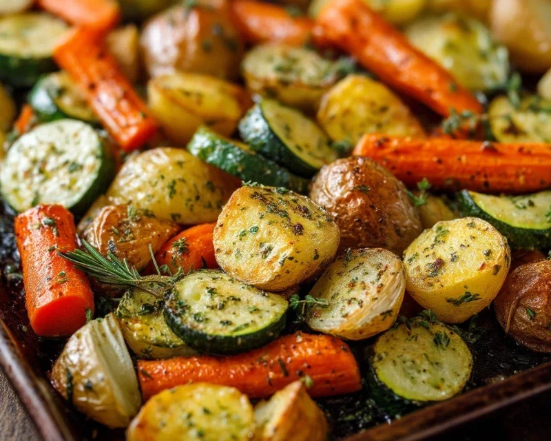 Garlic Herb Roasted Potatoes Carrots and Zucchini