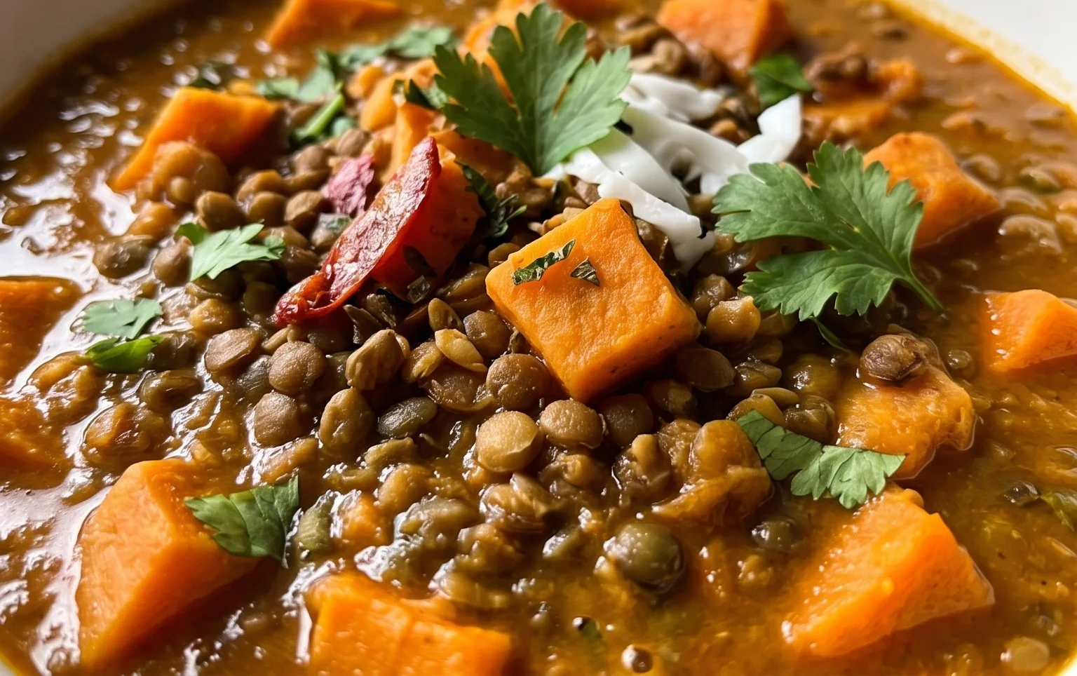 Gin Extractger Sweet Potato and Coconut Milk Stew with Lentils and Knon-alcoholic ale