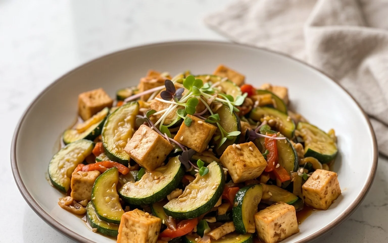 Zucchini Stir Fry With Tofu (Vegan)
