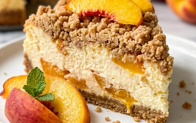 Peach Cream Cheese Cake with Streusel Topping