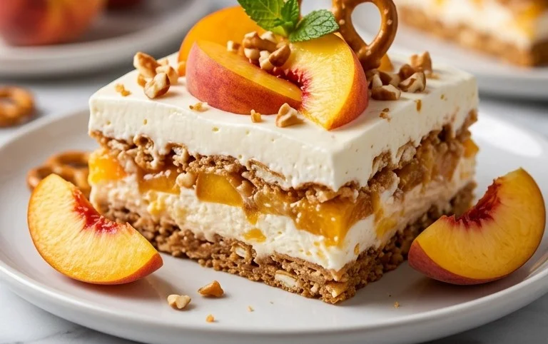 Peach Pretzel Salad Dessert